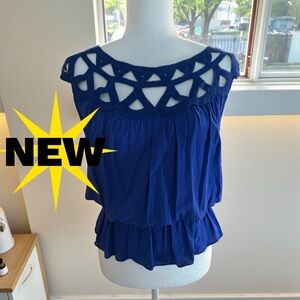 NEW with tags 💙 unique royal blue cut out design top elastic waist Size large